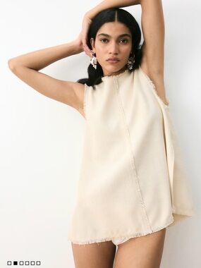 Fringed Sleeveless Tunic in Soft Cream